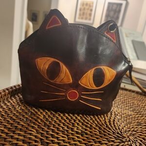 Cat Face Leather Coin Purse